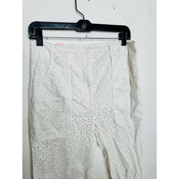 VERONICA BEARD White 100% Cotton Lace Eyelet Scalloped Cuff Riggs Pants Size 8 - Picture 3 of 14